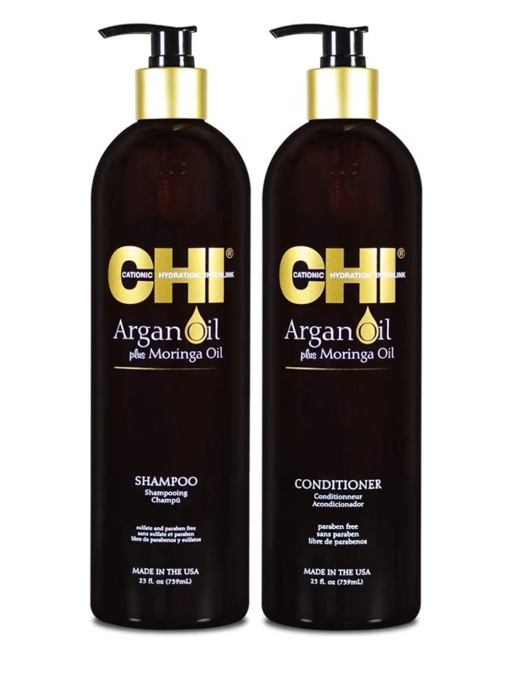 CHI Argan Oil Plus Moringa Oil Shampoo & Conditioner Set - 25oz Each Bottle NEW
